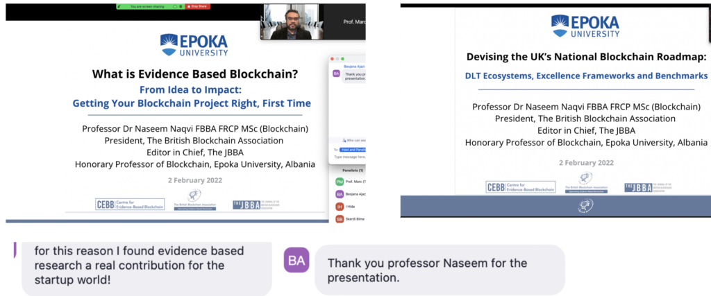 Evidence Based Blockchain and Blockchain Roadmaps at Epoka University