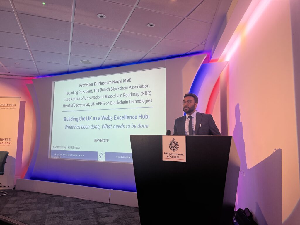Prof Naqvi Keynote at Gibraltar DLT Event, Oct 2023 